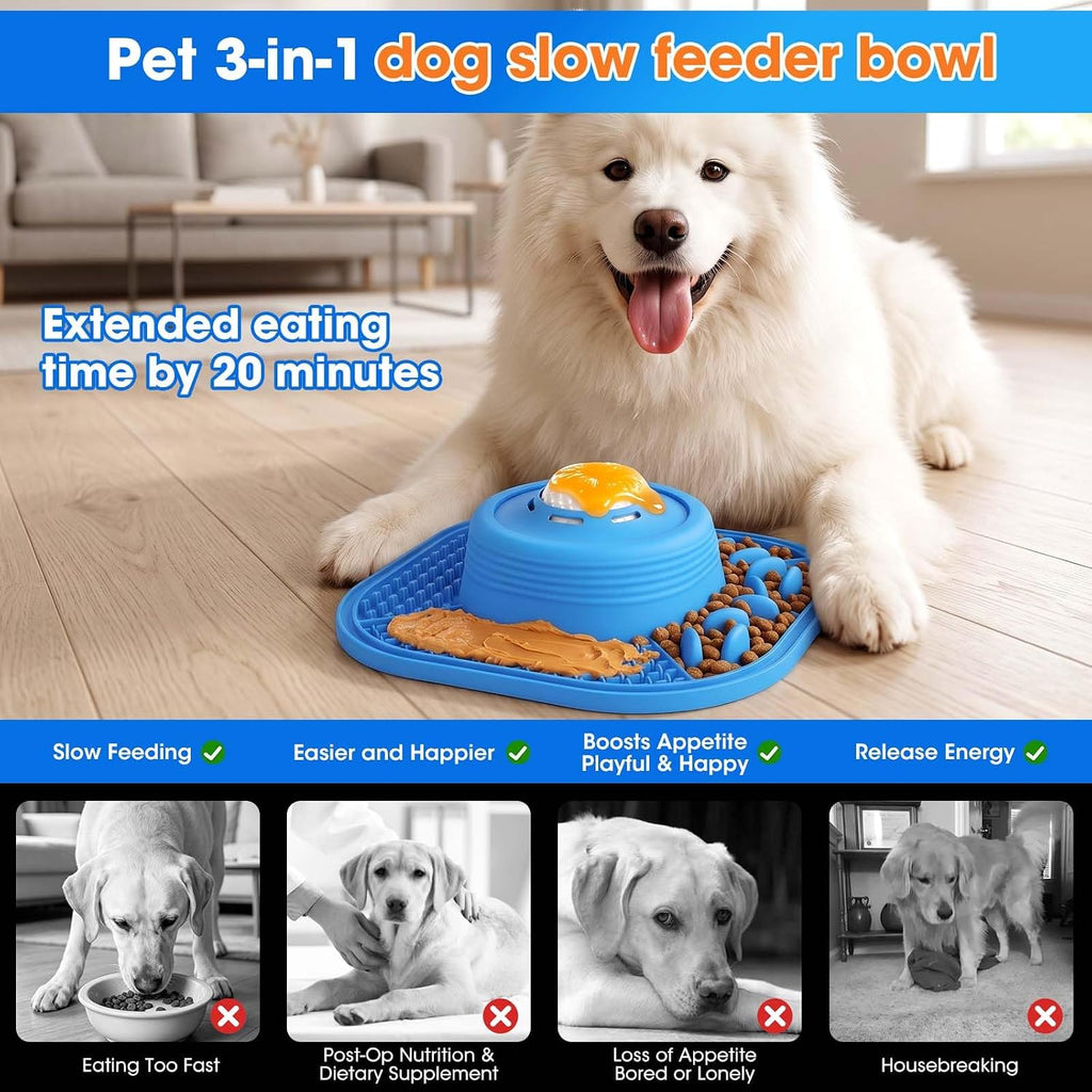 VIOWEY 3-in-1 Dog Slow Feeder Bowl, 10-Inch Removable Large Non-Slip Feeder