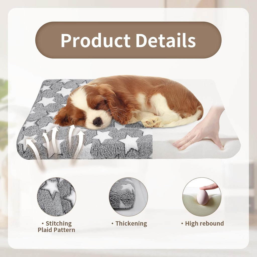 Dog Crate Mats, Dog Bed Mat, Cat Mat - Short Plush Pet Mat Crate Pad for Small Dogs, 1.6-inch Thick Thin Dog Mat, Machine Washable (Grey Star, 36.0" L x 24.0" W x 1.6" Th)