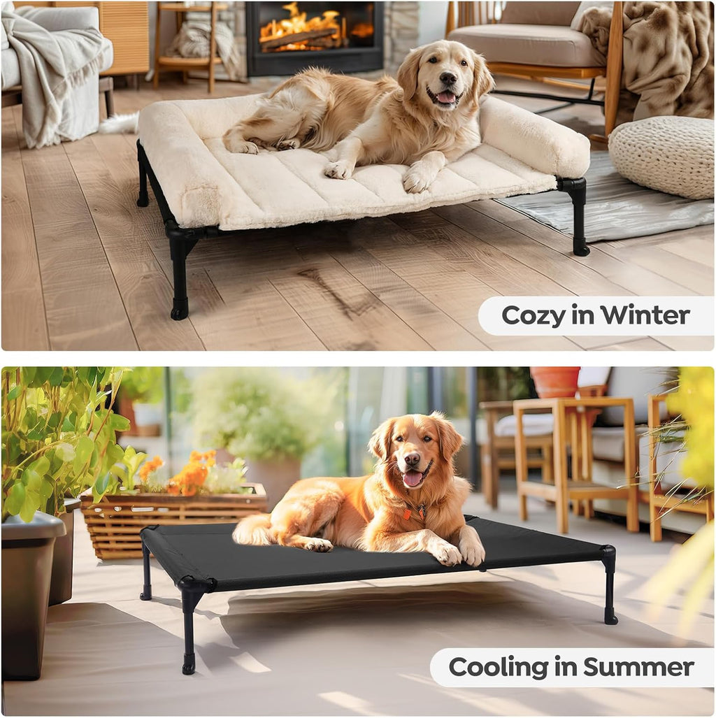 Veehoo Elevated Dog Beds Medium Sized Dog with Fluffy Plush Bolster Cushion