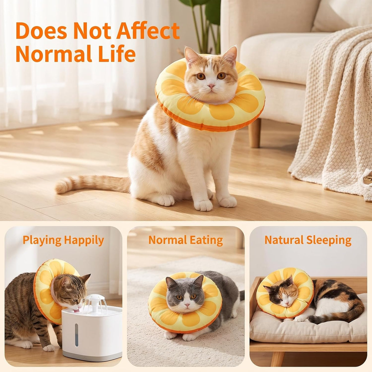 Soft Cone for Cats Donut Collar Tangerine Cat Cone Collar