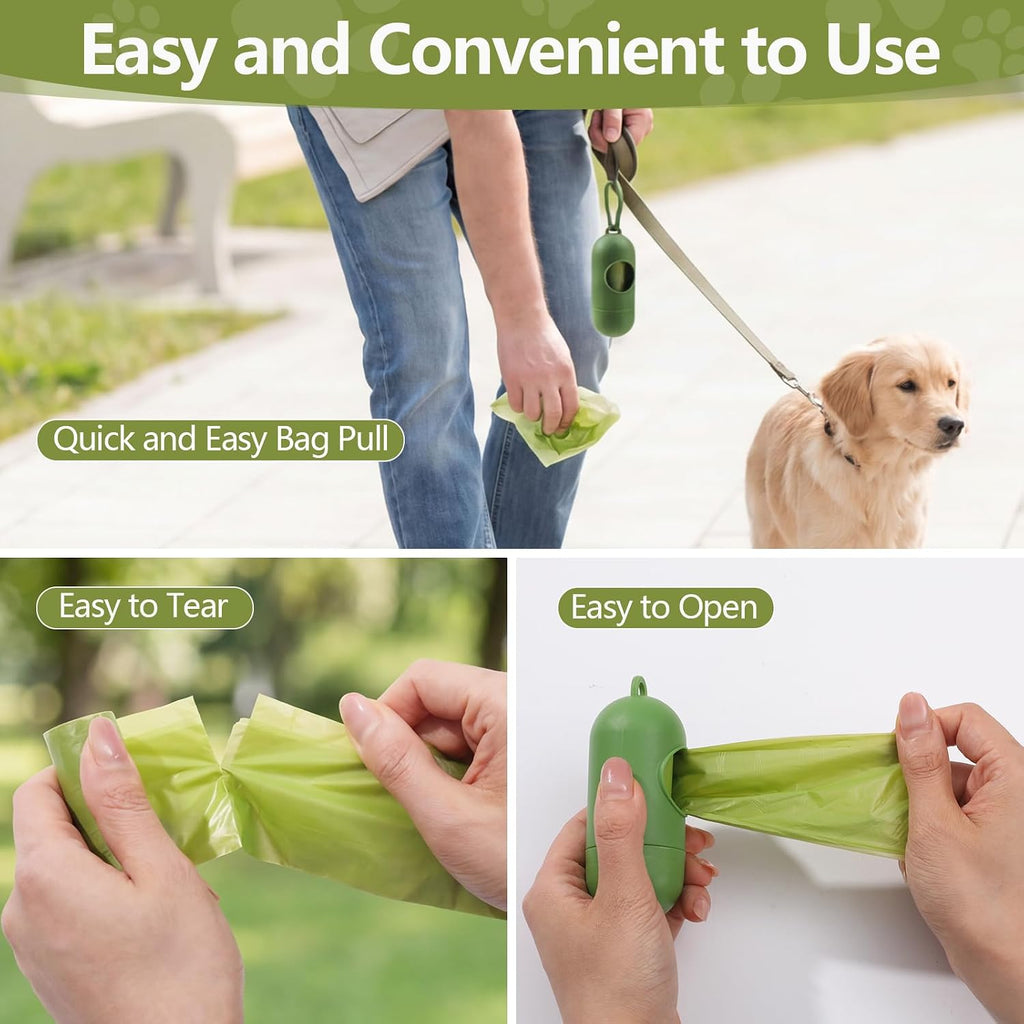 Poop Bags for Dogs 255 Counts with Dispenser and Leash Clip, Leak Proof | Unscented Thick Tear-Resistant Plastic Effectively Blocks Odors, Easy-Tear Rolls, for Dog Walks and Cat Litter