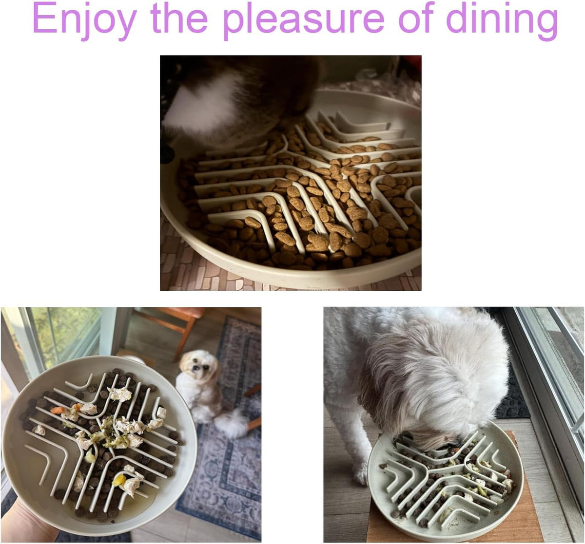 Slow Feeder Bowls for Dogs and Cats, 7.9inch Slow Down Bowl with Suction Cups, Puzzle Pet Bowls Non-Slip Design Dishwasher Microwave Safe 2PCS (Purple+Beige)