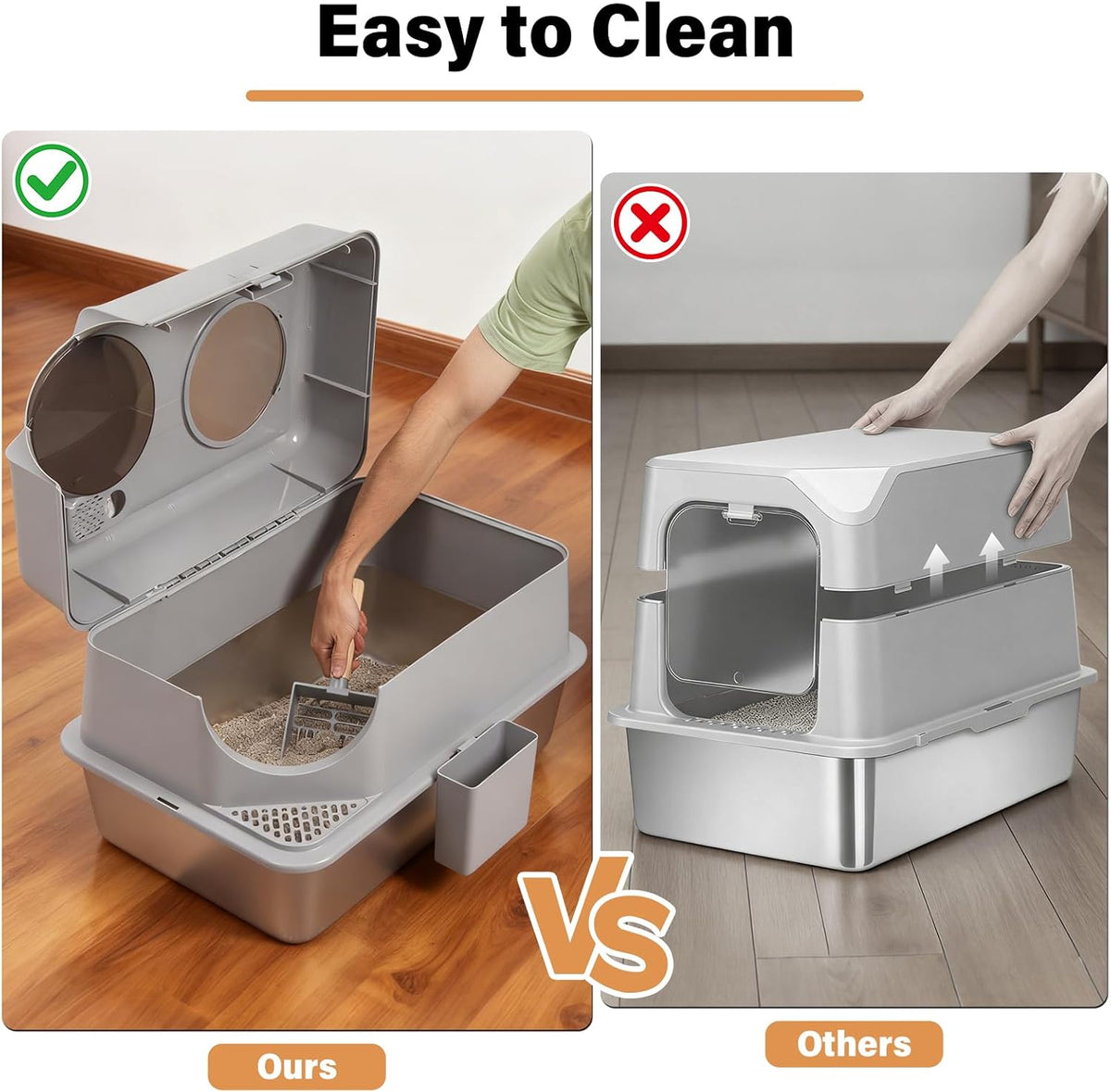 Stainless Steel Litter Box with Lid, XL Large Enclosed Cat Litter Box | Metal Cat Litter Box for Big Cats with High Sided,Anti-Leakage,Front & Top Entry,Includes Mat & Scoop