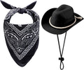 choyaxo Dog Cowboy Hat Dog Cowboy Costume for Small Pet Dogs Cat Cowboy Hat with Bandana Scarf Set Party Accessories (Black, Large)