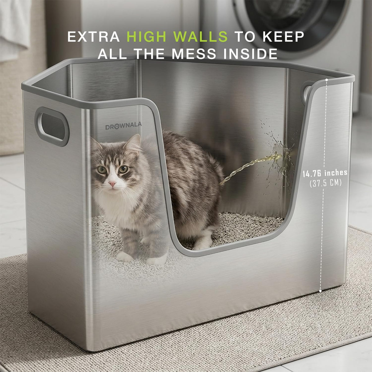 Corner Stainless Steel Litter Box for Cat & Kitten - No Odor