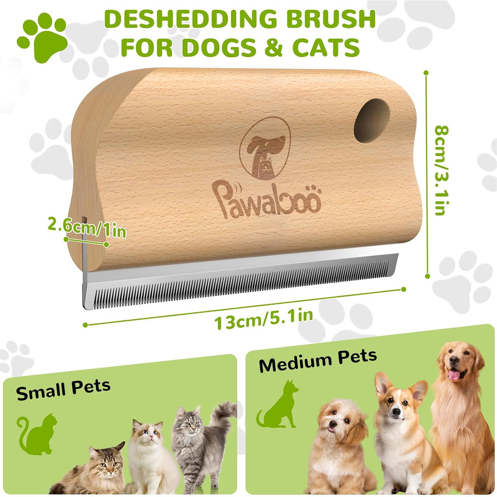 Pawaboo Deshedding Brush for Dogs&Cats, Wood Dog Hair Removal Comb, 5.1inch