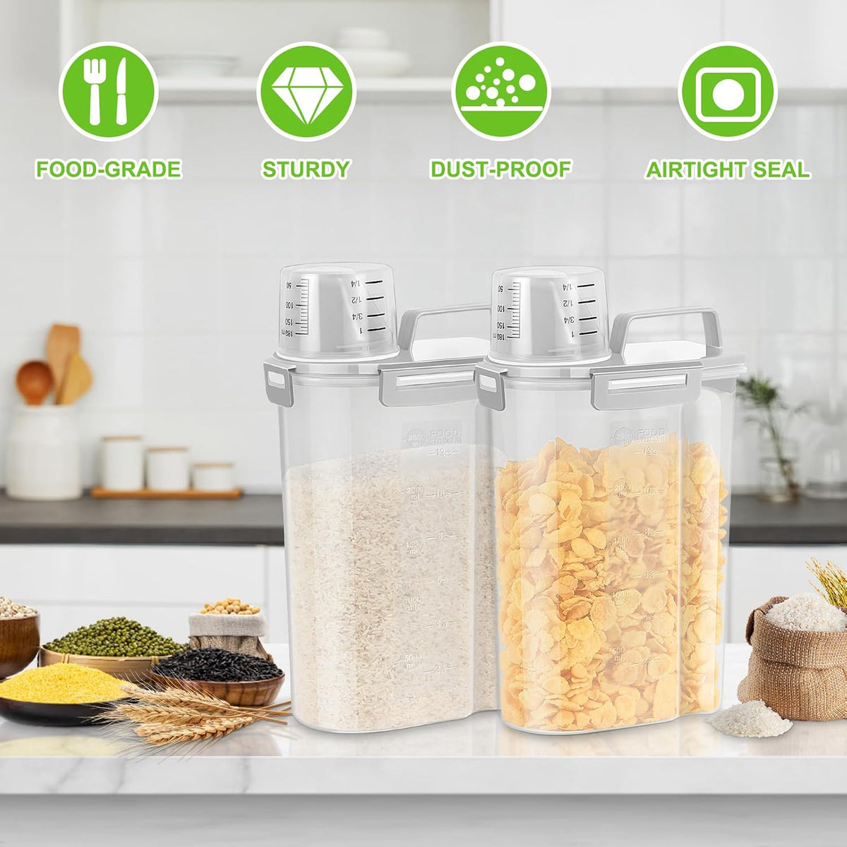 TBMax Rice Storage Container 3 to 5 Lbs - Small Pet Dog Cat Food Container Dispenser with Easy Pouring Spout & Cup, Portable Cereal Container for Small Spaces, Travel, or Daily Use