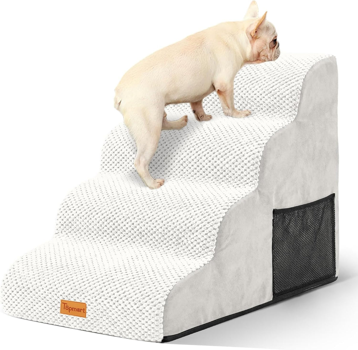 4-Step Dog Stairs for Small Dogs, Non-Slip Foam Pet Steps for High Beds