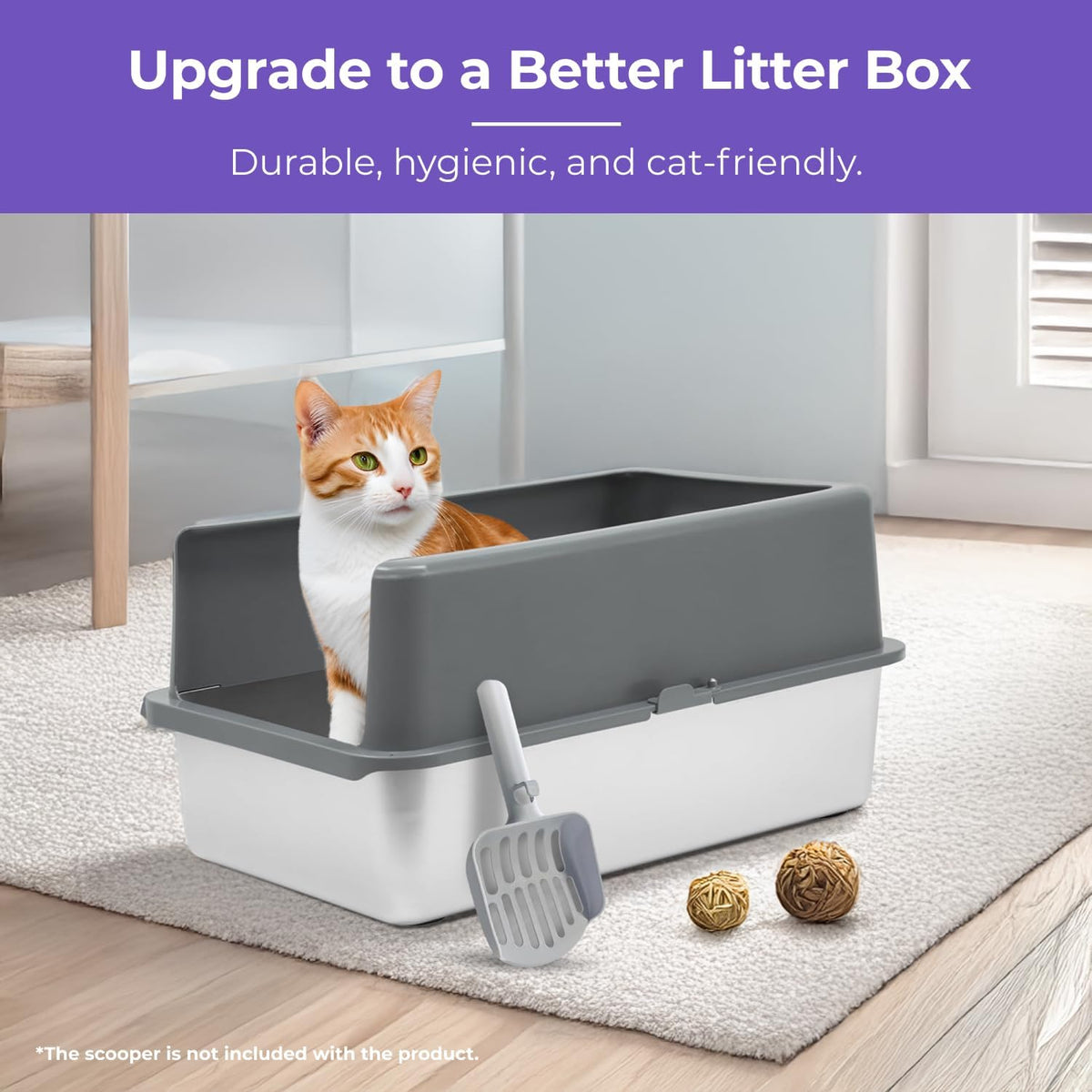 iPrimio Stainless Steel Cat Litter Box, XL 23.5" x 15.5" with Enclosure | High sided steel box with a detachable enclosure that cuts litter scatter and spray. Rust proof and odor resistant for life.