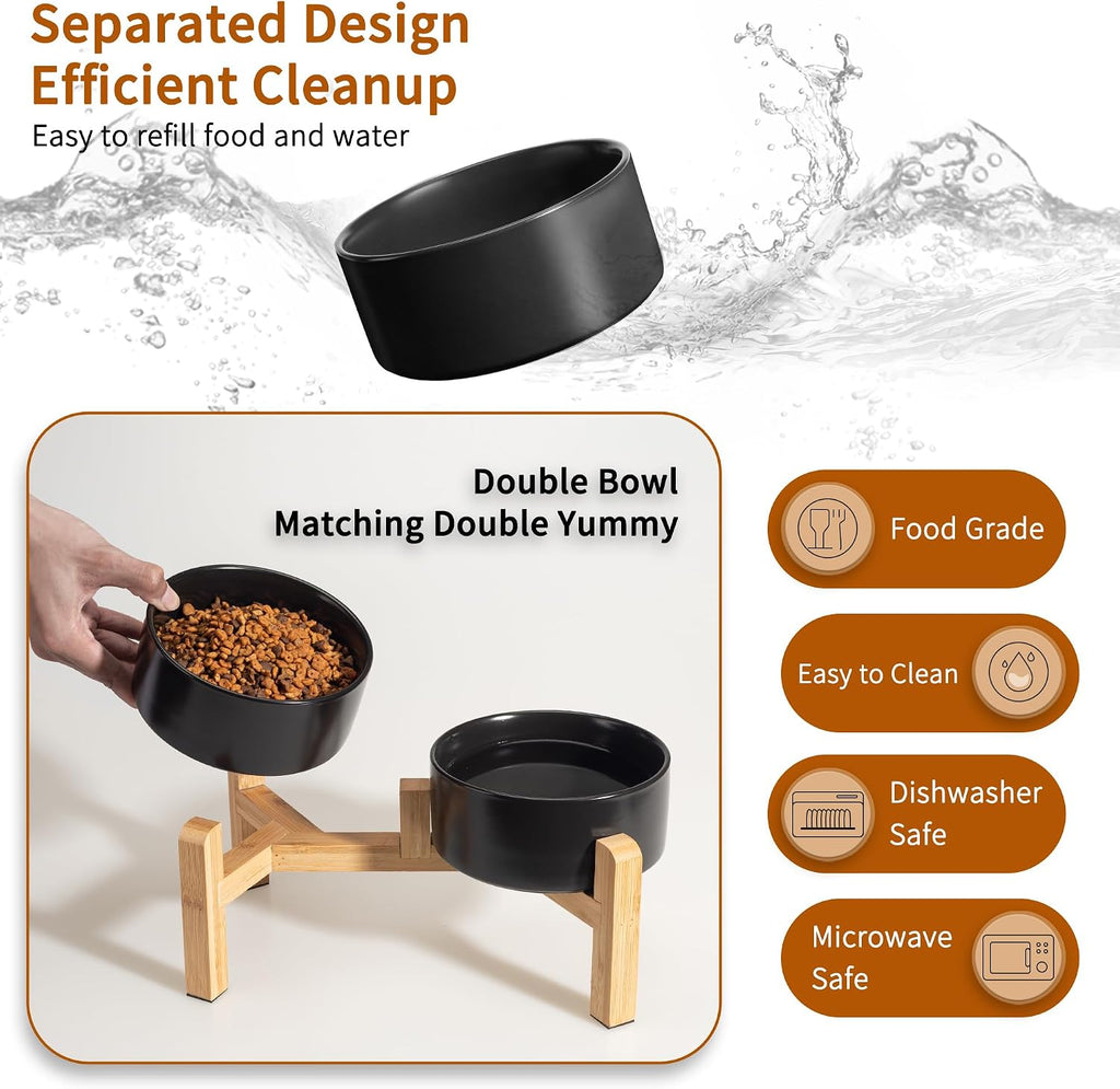 Elevated Ceramic Dog Bowl, 3.6 Cups Dog Food and Water Bowl Set with Stand | 6.1'' Double Dog Feeding Dishes, Non-Slip Raised Dog Feeder for Small and Medium Breeds, 28.74 OZ / 850 ML, White