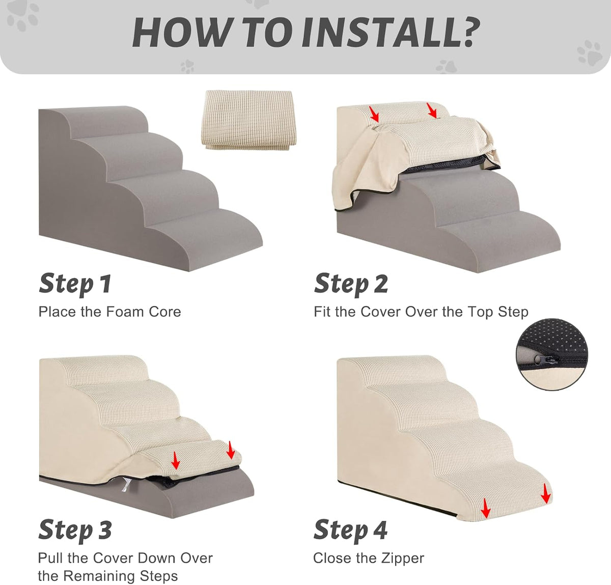 4-Step Dog Stairs Replacement Cover(for AODISMAN Pet Ramp Only),Beige