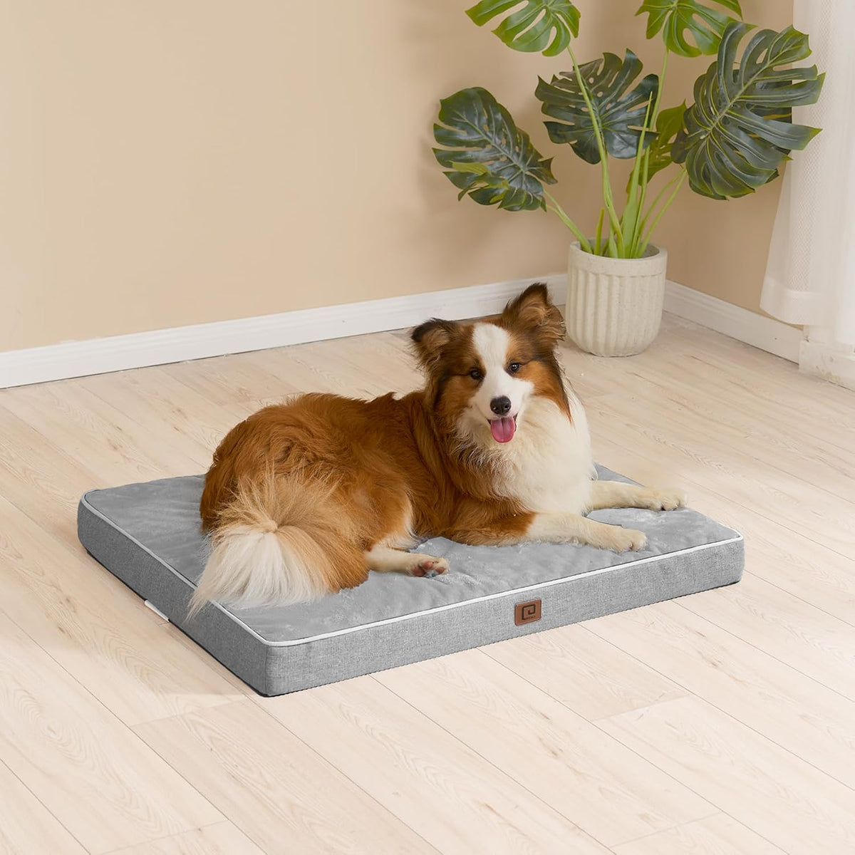 EHEYCIGA Large Washable Dog Crate Bed with Memory Foam, 35x23Inch, Grey