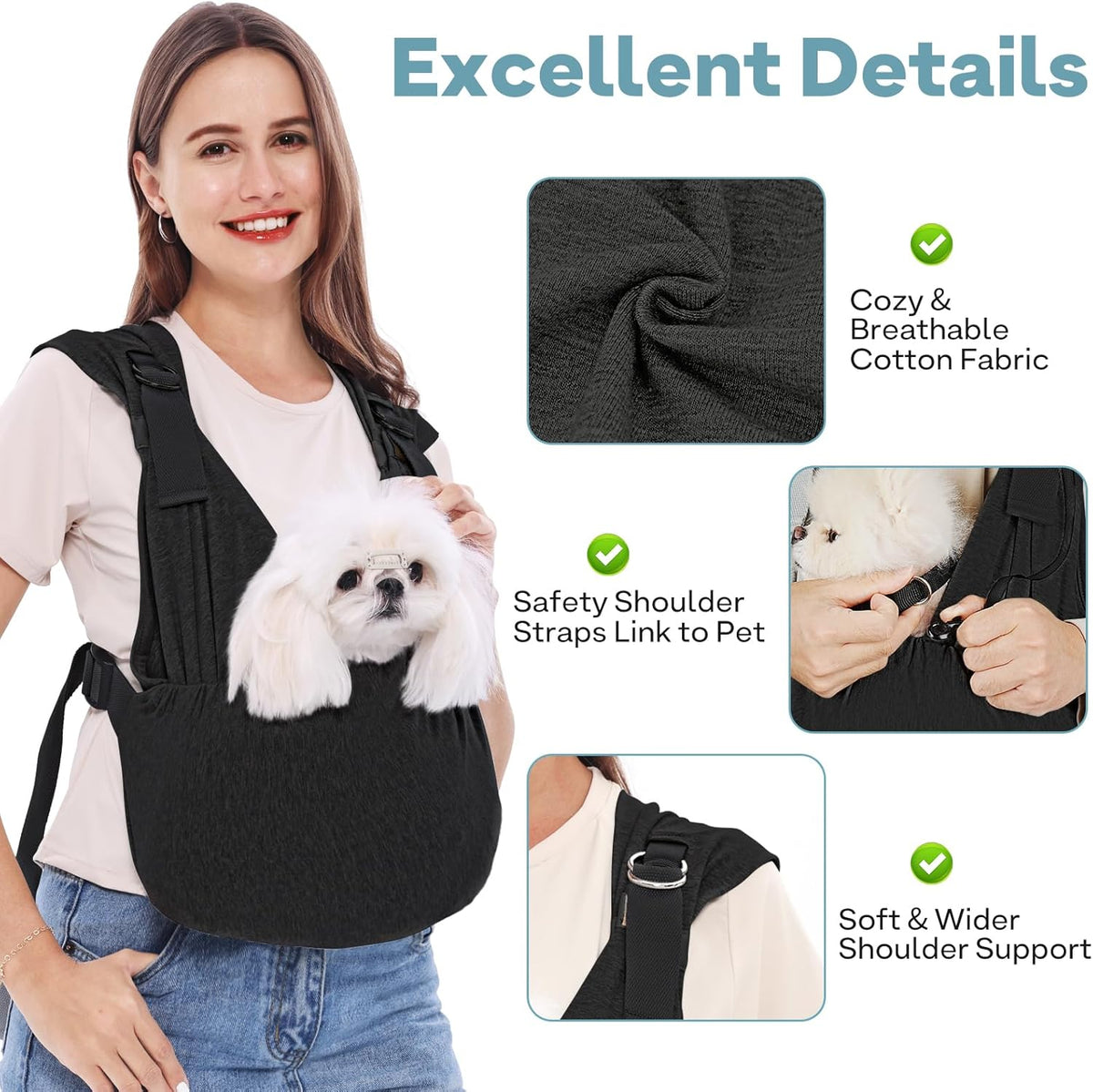 Supet Dog Sling Carrier for Small Pet, 95% Cotton Adjustable Front Backpack