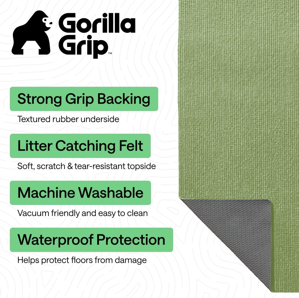 GORILLA GRIP Cat Litter Mat, Soft Felt Scatter Catcher, 30x24, Sage