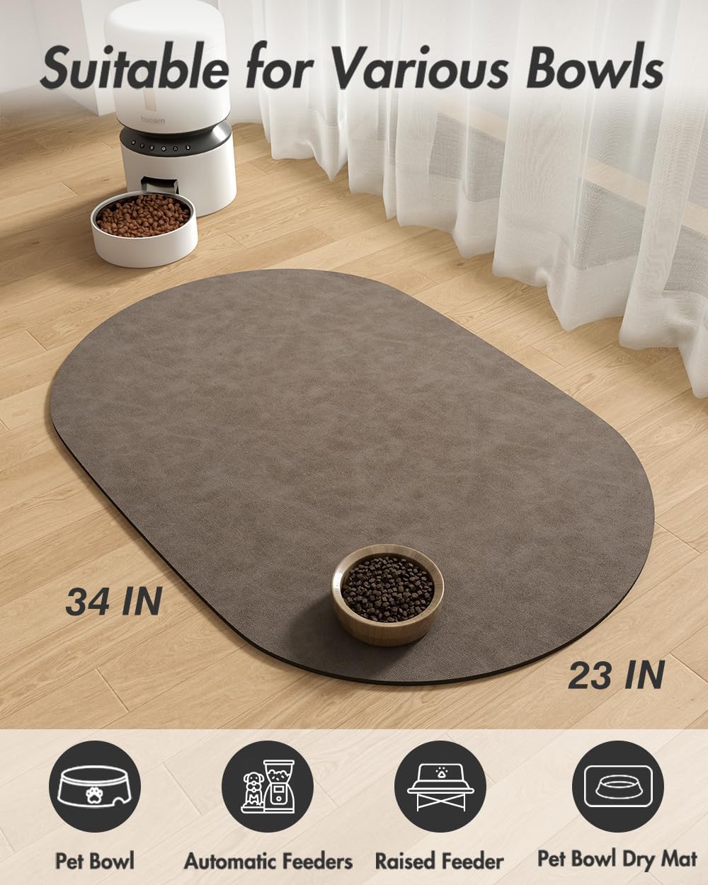 MontVoo Absorbent Dog Food Mat-Dog Mat for Food and Water Bowl | Quick Dry Pet Dish Mat, No Stains & Easy Clean Cat Rug for Messy Drinkers Cat Accessories Pet Supplies, 16"x24", Brown