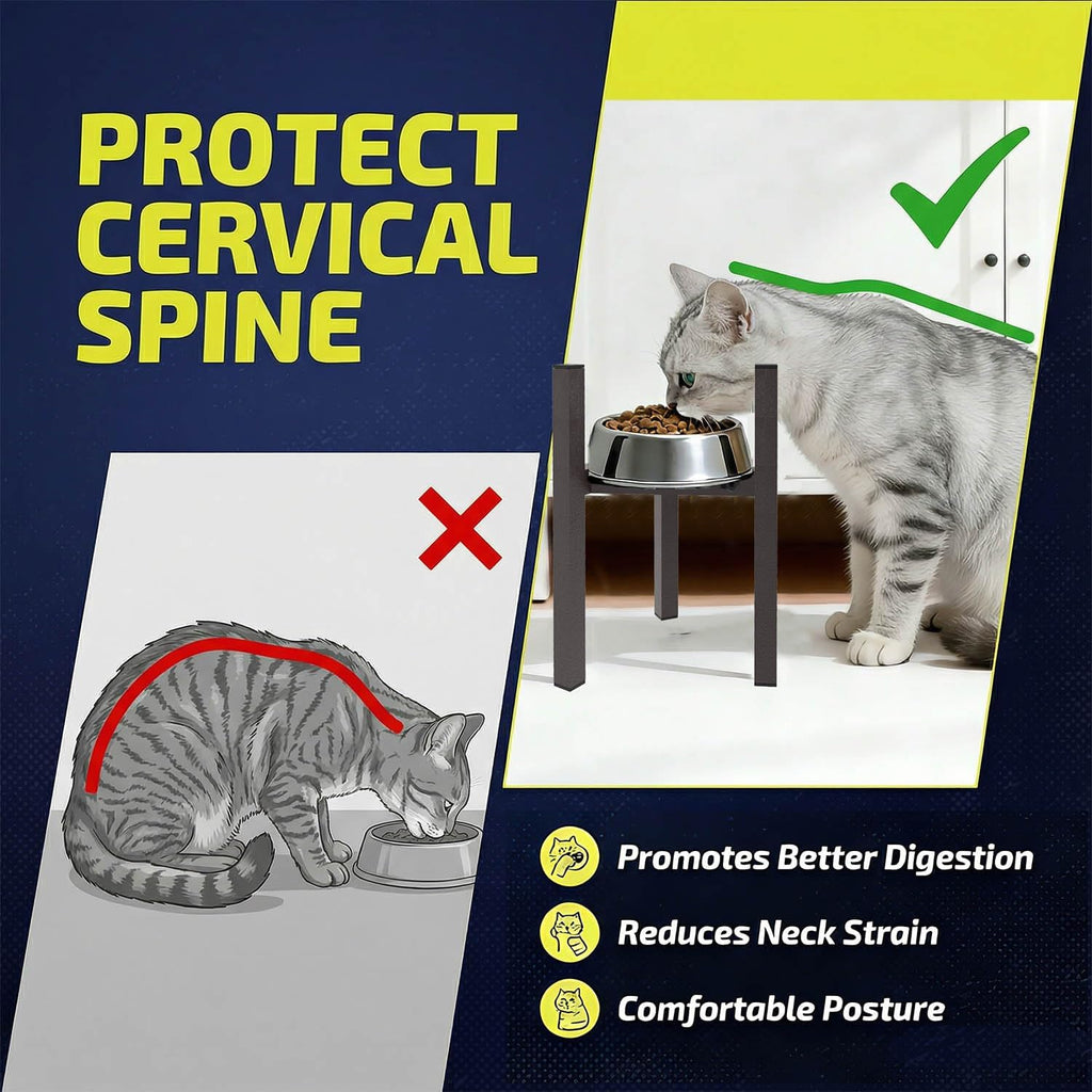 Elevated Cat Bowl Stand Good for Senior Cats Digestion Arthritis Relief - Adjustable Metal Feeder Riser, Fits 5.1-7.45” Round Bowls (No Bowls)(Shiny Coffee)
