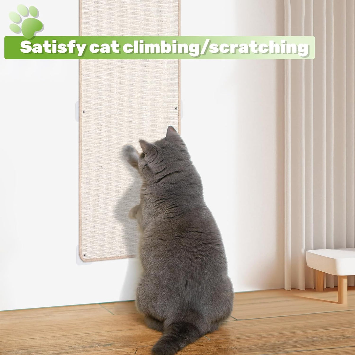 Uranshin Natural Sisal Cat Wall Climbing Carpet, Wall Scratcher Mat Pad