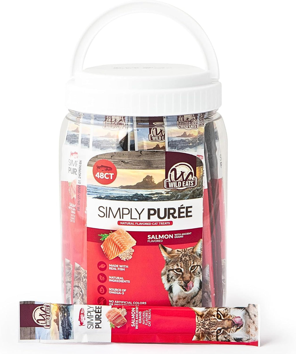 Wild Eats Simply Puree Salmon & Ancient Grains Cat Treats Tub, 48 Servings