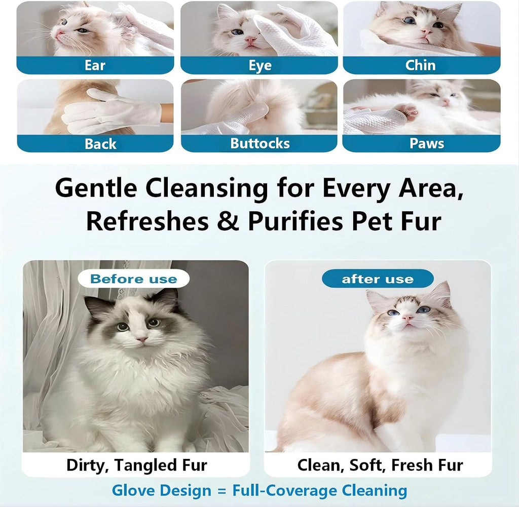 Pet Glove Wipes for Sphynx, Devon Rex, Cats & Dogs, 12 Count
