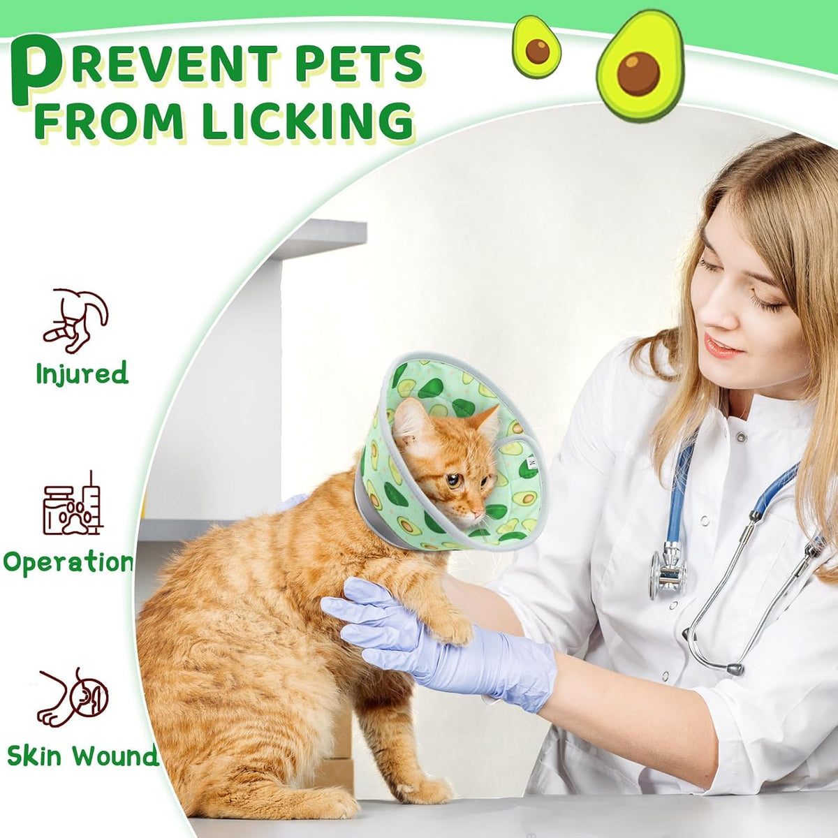 Cat Cone Collar Soft to Stop Licking, Adjustable, Foldable Lightweight Kitten Cones After Surgery Recovery for Cats & Kittens, Cat Cone Alternative, Easy Eating (Avocado Green, L)