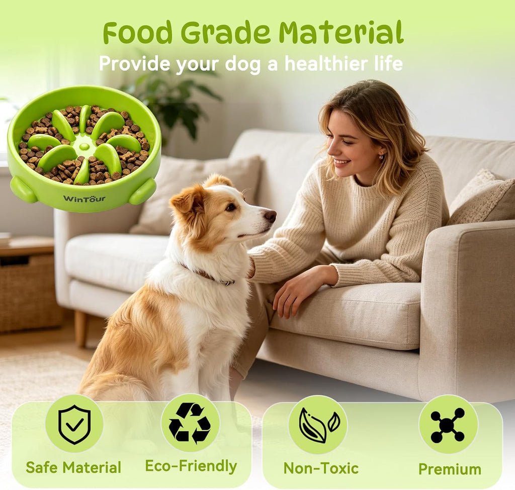 WinTour Slow Feeder Dog Bowls for Small Medium Pets, Round PP Dish, 1 Pack