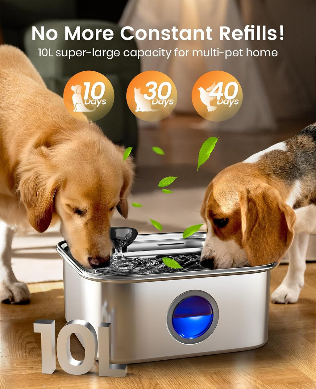 oneisall 10L/2.6Gal Dog Water Fountain for Large Dogs (with 6 Filters)