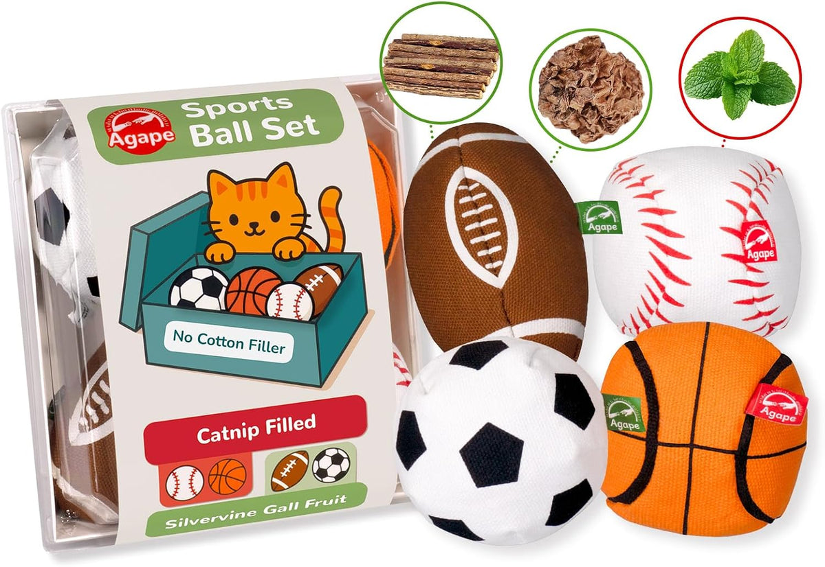 Agape Organic Catnip & Silvervine Filled Cat Toy Balls with Bell Sound