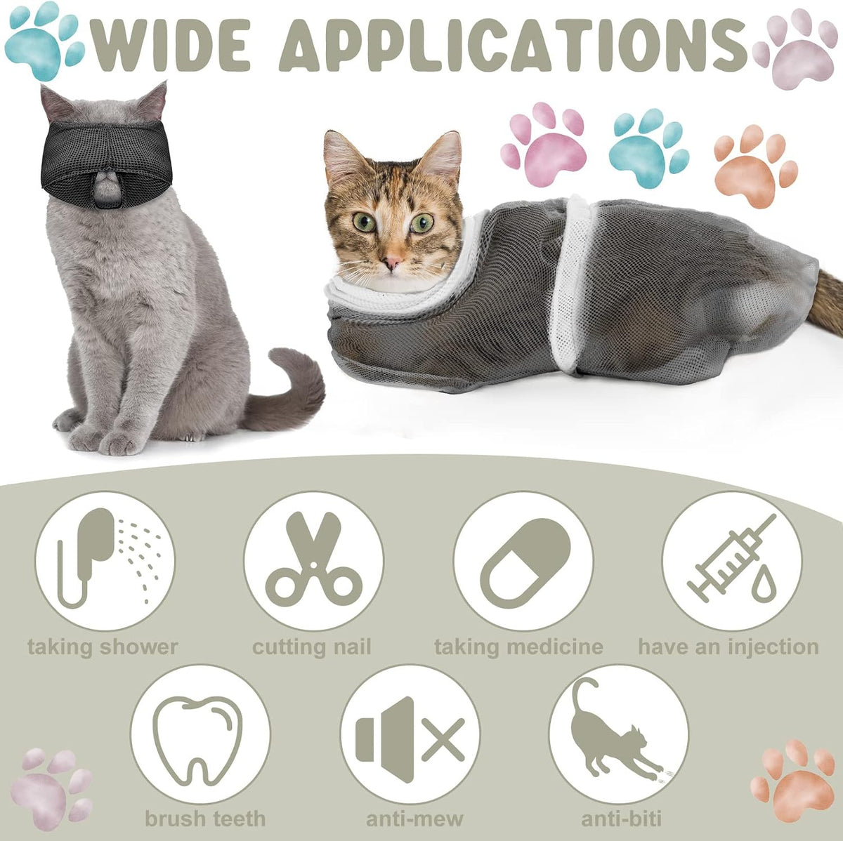 9 Pcs Cat Bathing Bag Set Cat Shower Bag, Blue, Gray