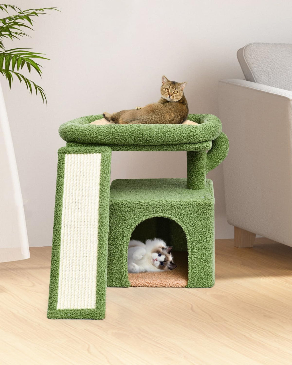 Cactus Cat Tree, Green Cat Tower with Scratching Post for Kittens
