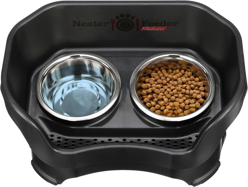 Neater Pet Brands Neater Feeder Deluxe Mess Proof Dog Bowls Elevated for Medium Dogs 19-40 lbs, Made in USA, No Spill Raised Dog Food Bowl Stand Feeding Station, Food and Water Bowl Set, Black 