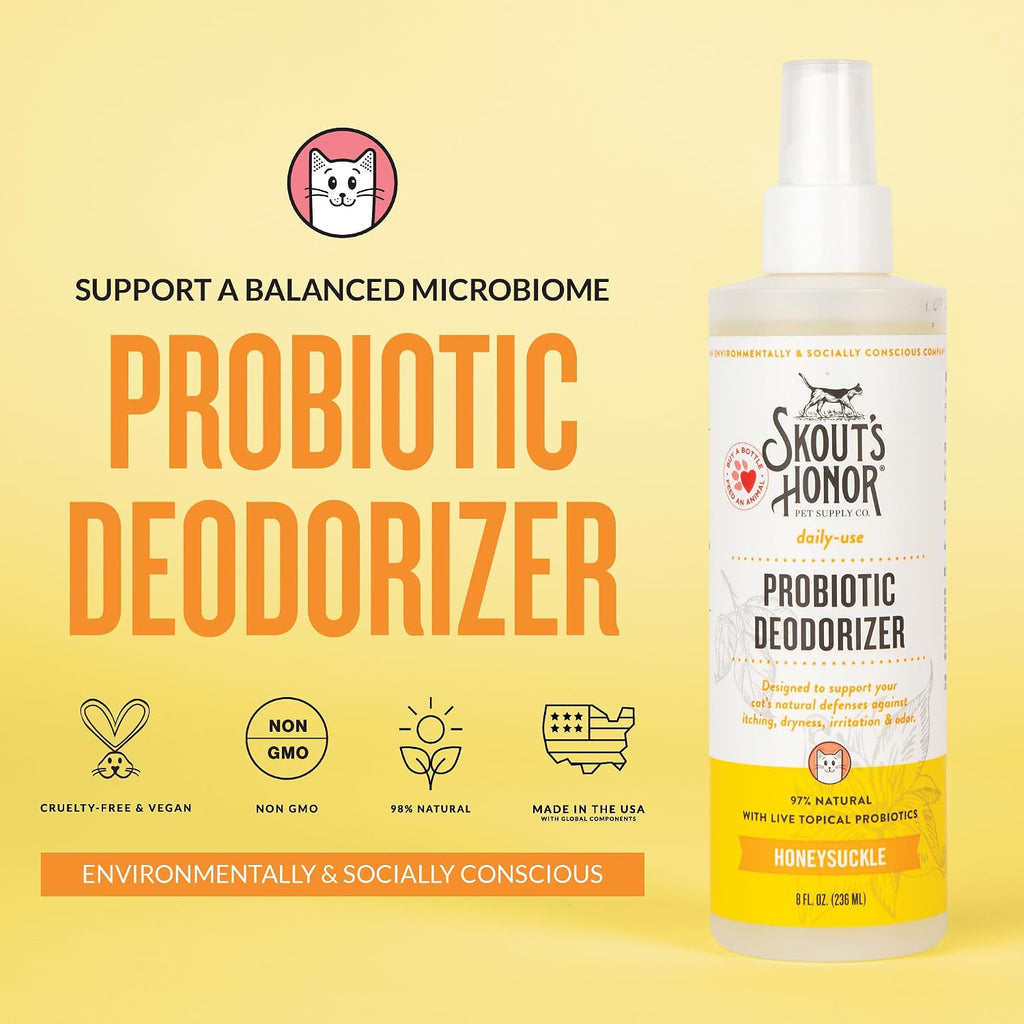 SKOUT'S HONOR Probiotic Cat Deodorizing Spray- Honeysuckle, 8 oz