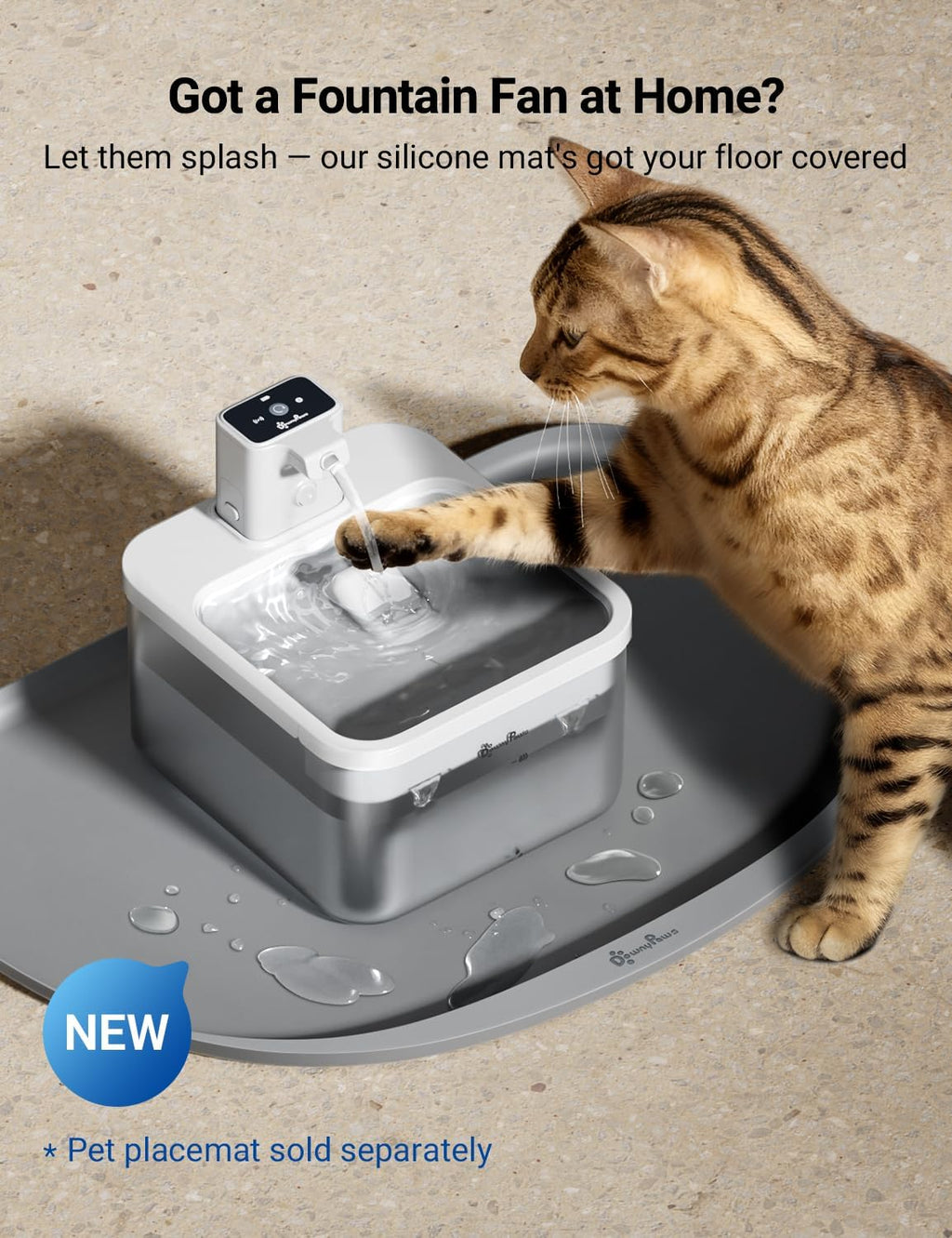DownyPaws Cat Water Fountain Cordless, Pet Fountain, 84oz/2.5L, White