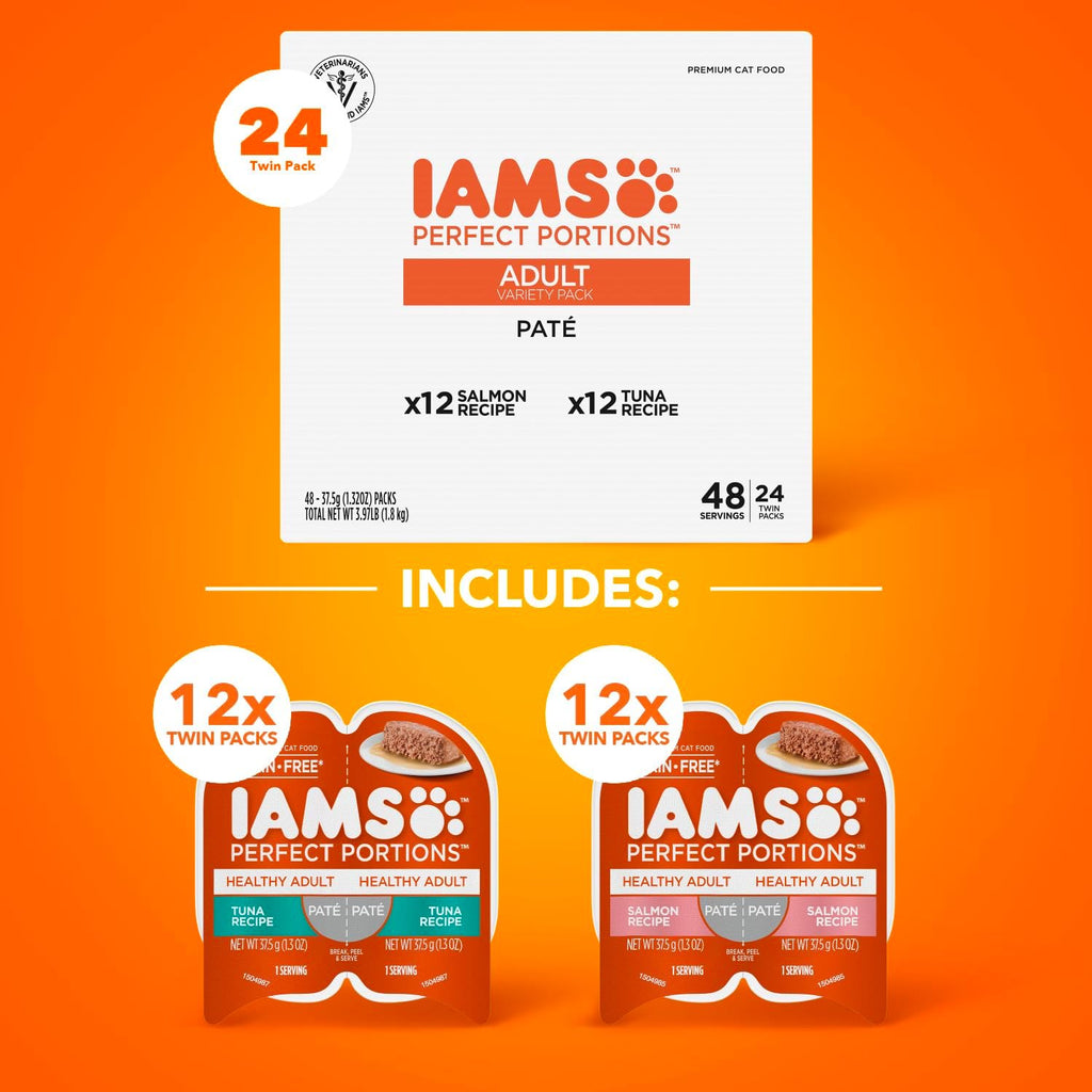 IAMS Perfect Portions Healthy Adult Pate Wet Cat Food, Variety, 24 Count