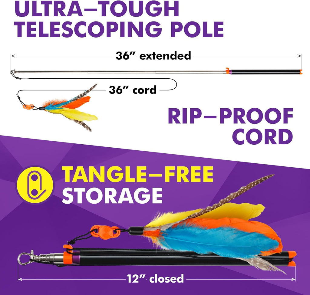 Cat Amazing Snatch - Magnetic Cat Wand Toy! Telescoping, Durable Feather Toy for Cats - Fishing Pole & Teaser Wand String Stick - Cats Can Really Catch!