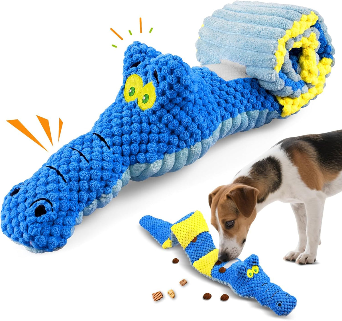 TOOPTATE Crocodile Squeaky Dog Toy | Dual-Opening Treat Pocket for Puzzle Play, Long Plush Body For Tugging, Suitable for Small, Medium, and Large Dogs