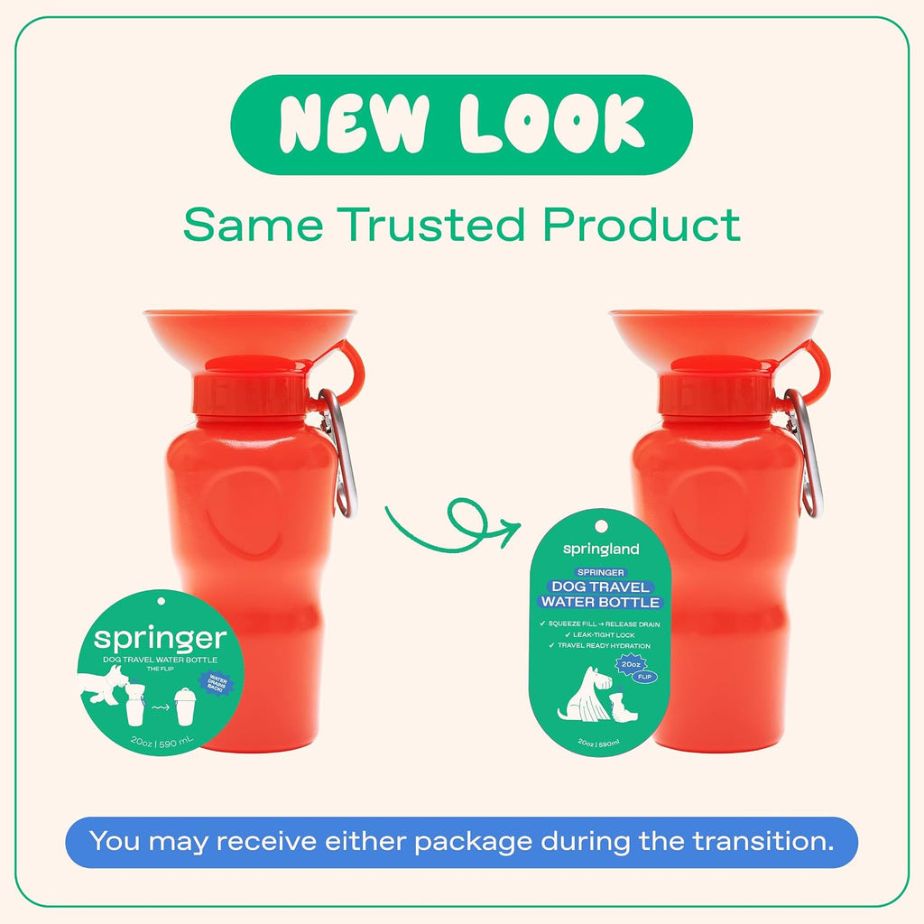 Springland 22oz Classic Portable Dog Water Bottle with Built-in Bowl, Poppy | Leak-proof, BPA-free, one-hand squeeze, for travel & hiking, fits car cup holders, great dog gift, as seen on Shark Tank 