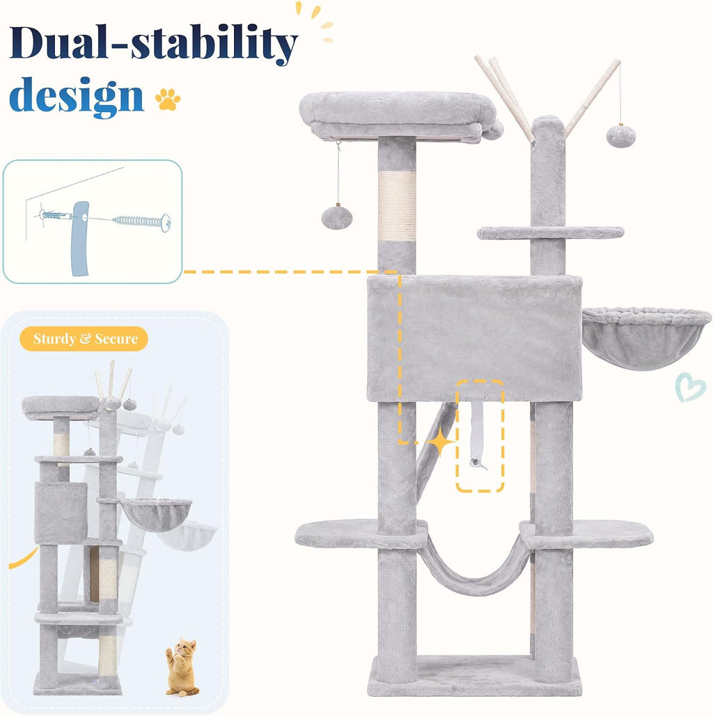 Hey-brother Cat Tree Tower with Padded Platform Bed, Hammock, MPJ019-SW