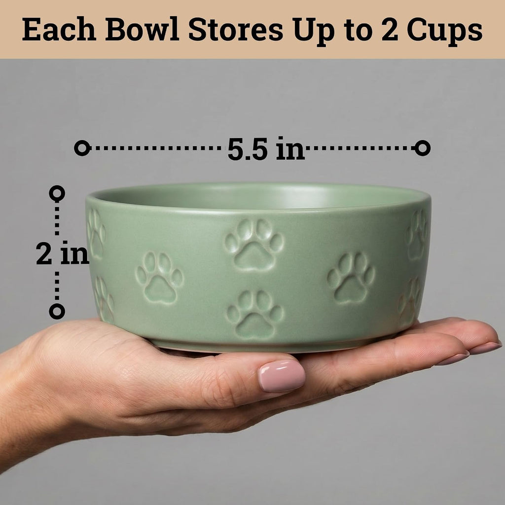 Ceramic Dog Bowl Set of 2 with Anti-Skid Base, 5.5"W x 2"H, 2 Cup Capacity