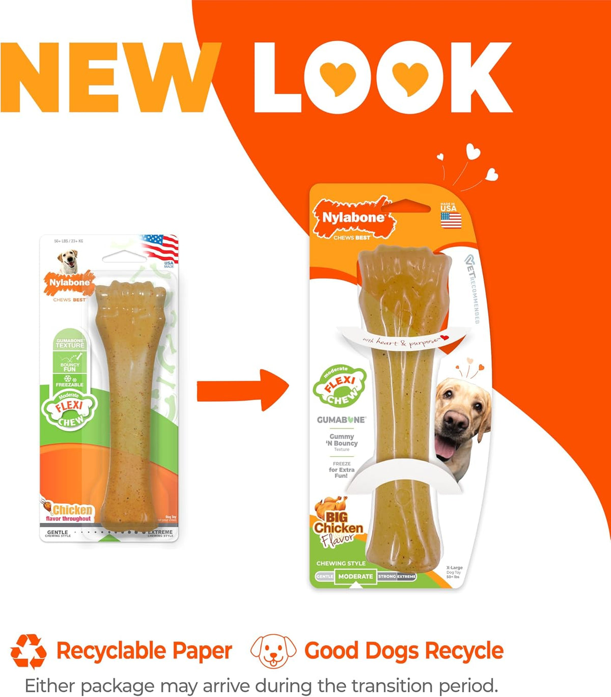 Nylabone Flexi Chew Gumabone Dog Chew Toy, Chicken Flavor, X-Large | Flexible material, gentle on teeth, x-large breeds, freezable, bouncy, great for seniors, for dogs 50+ lbs