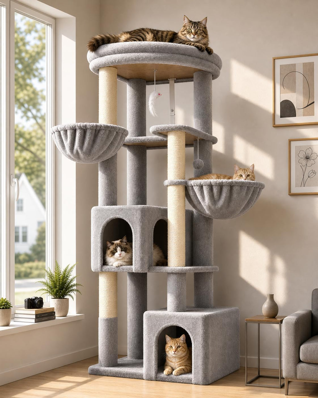 Globlazer C64 Heavy Duty Corner Cat Tree, 64in Large Cat Tower, Light Grey