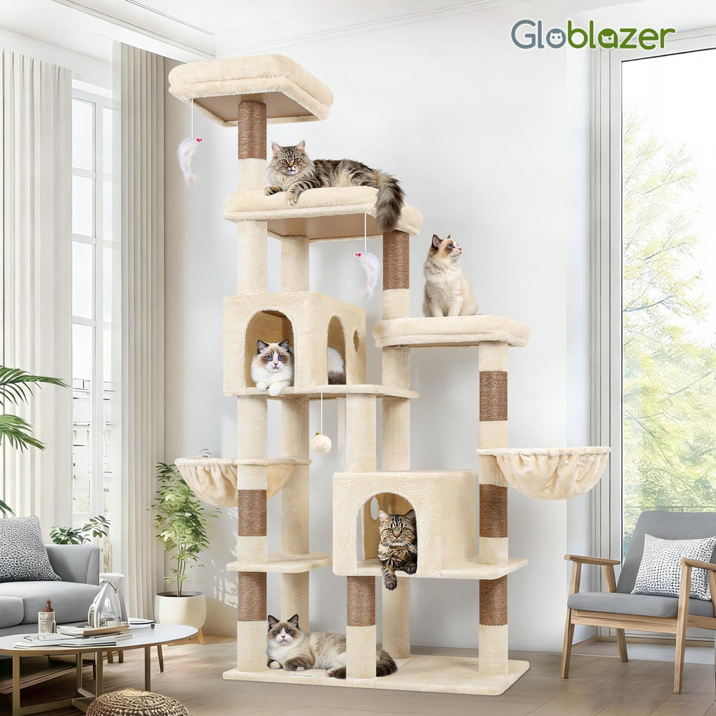 Globlazer 74in Large Sturdy Cat Tree for Large Cats, F74F, Beige