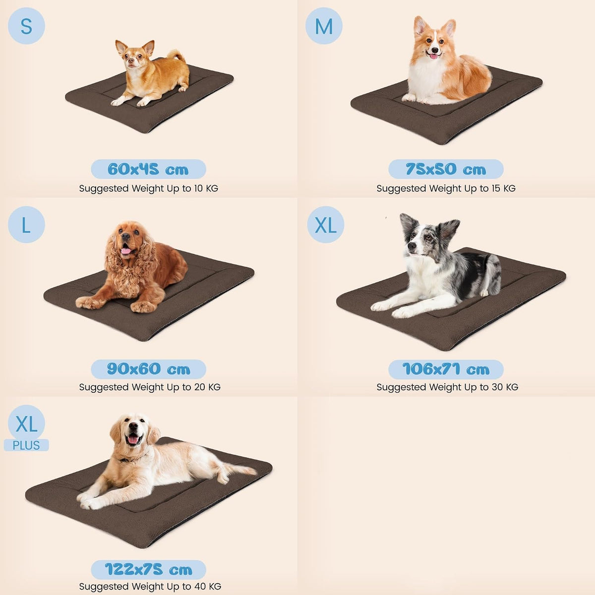 Dog Crate Pad, Washable Cozy Dog Bed Mat for Large Dogs 42"x28", Brown