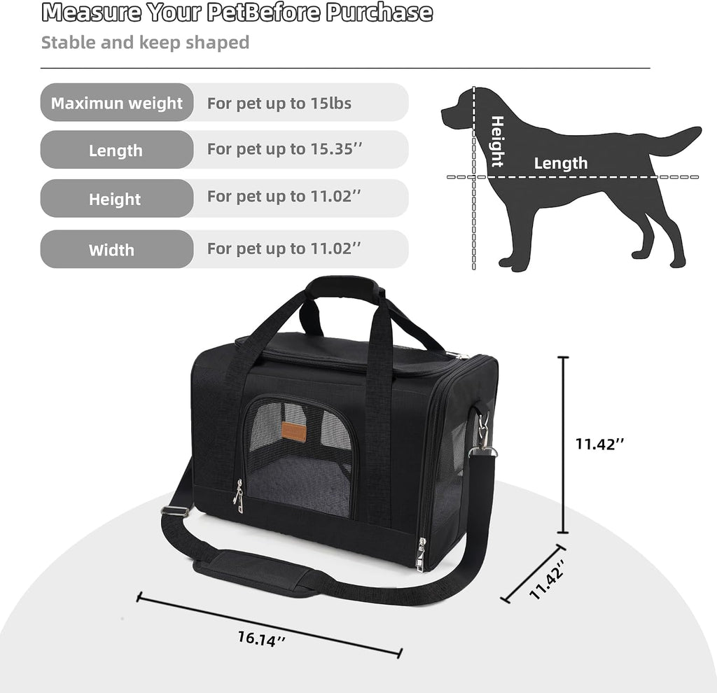 ROYPET Cat Carrier,Portable Pet Carrier Bag for Cats and Small Dogs,Foldable Soft-Sided and Scratch-Proof mesh Cat Bag Pet Carriers,Airline Approved Pet Carrier,Pet Travel Carrier Up to 15 Lbs,Black