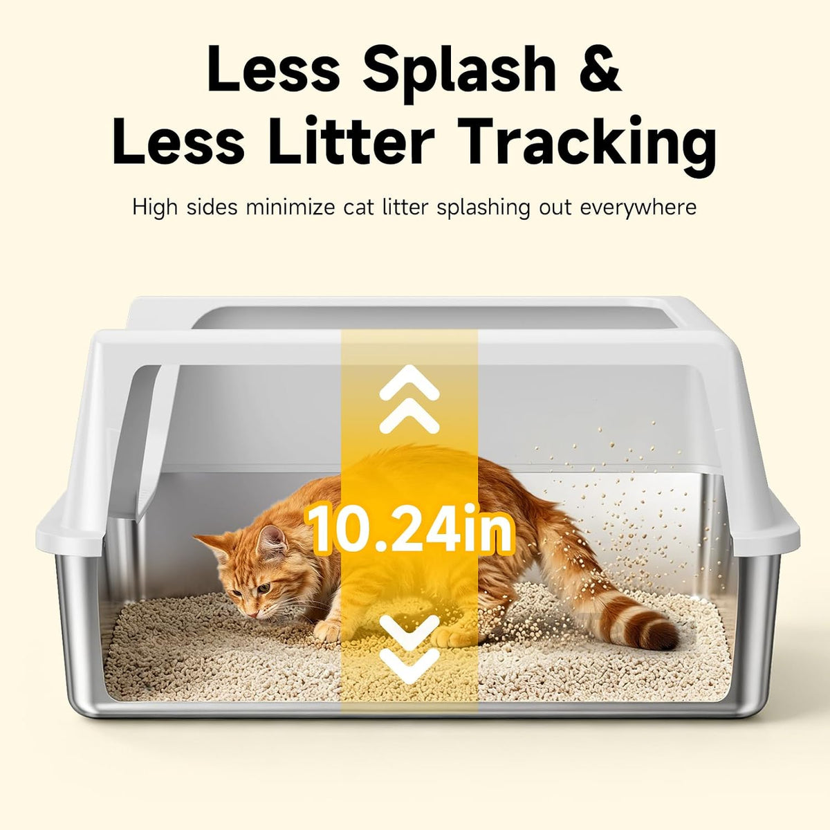 XL Open Top Stainless Steel Litter Box with High Sides,Gray | Extra Large Tall Wall Open Top Deep Metal Pan, Anti-Leak Non-Stick Odor Control
