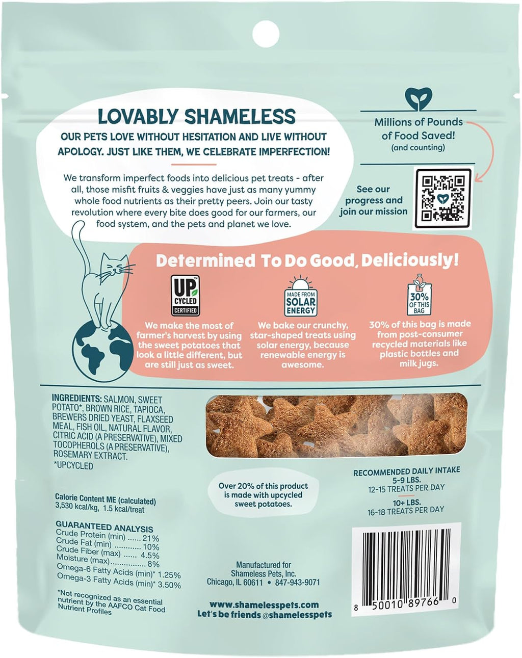 Shameless Pets Crunchy Cat Treats - Kitty Treats for Cats with Skin & Coat Support, Natural Ingredients Kitten Treats with Real Salmon, Healthy Flavored Feline Snacks - Yam Good Salmon, 1-Pk
