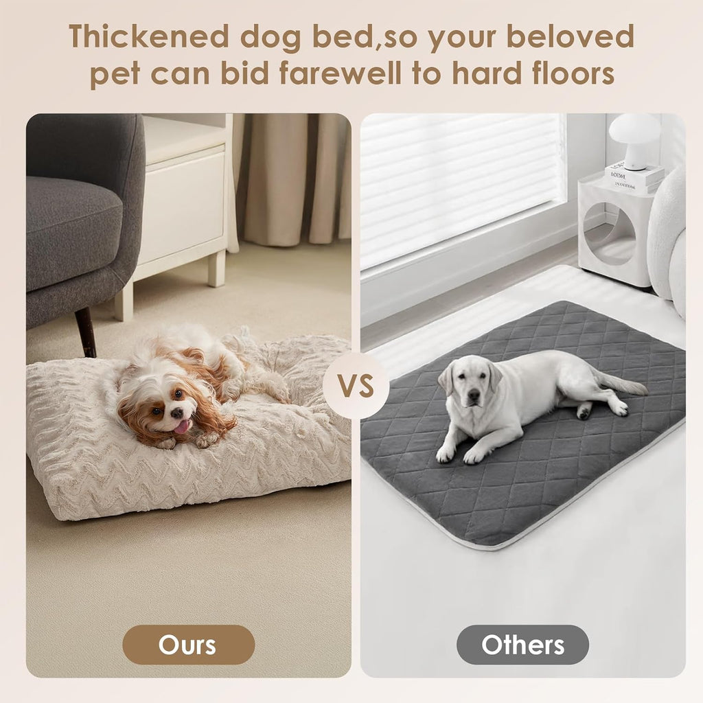 EHEYCIGA Washable Large Dog Bed for Crate, 35x23 Inch Pet Bed, Beige