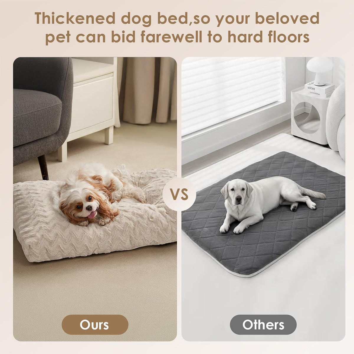 EHEYCIGA Washable Large Dog Bed for Crate, 35x23 Inch Pet Bed, Beige