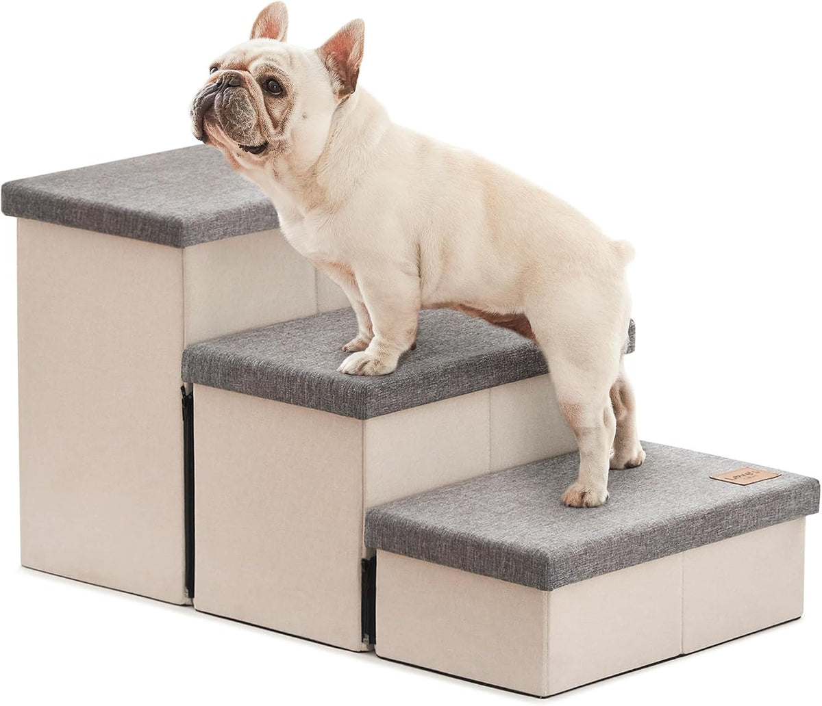 Love's cabin Dog Stairs for High Bed, Foldable Pet Stairs for Small Medium or Large Dogs Puppy with Storage for Bed or Couch, Cat Dog Steps Ramp with Zip up to 200 lbs, Light Grey, 3 Steps