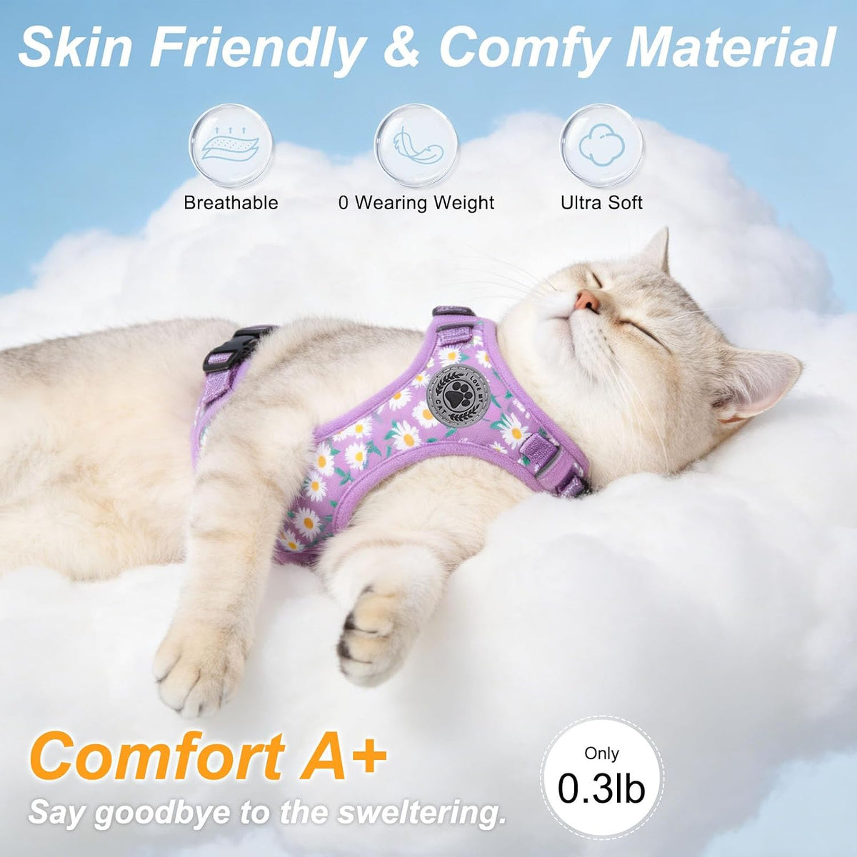 BEAUTYZOO Cat Harness and Leash Set, Escape Proof and Adjustable, Purple