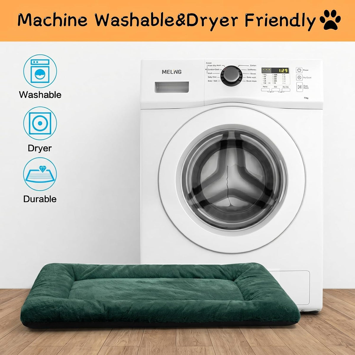 Dog Crate Pad Washable Dog Bed for Crate Medium Cozy Mat 36-Inch Green
